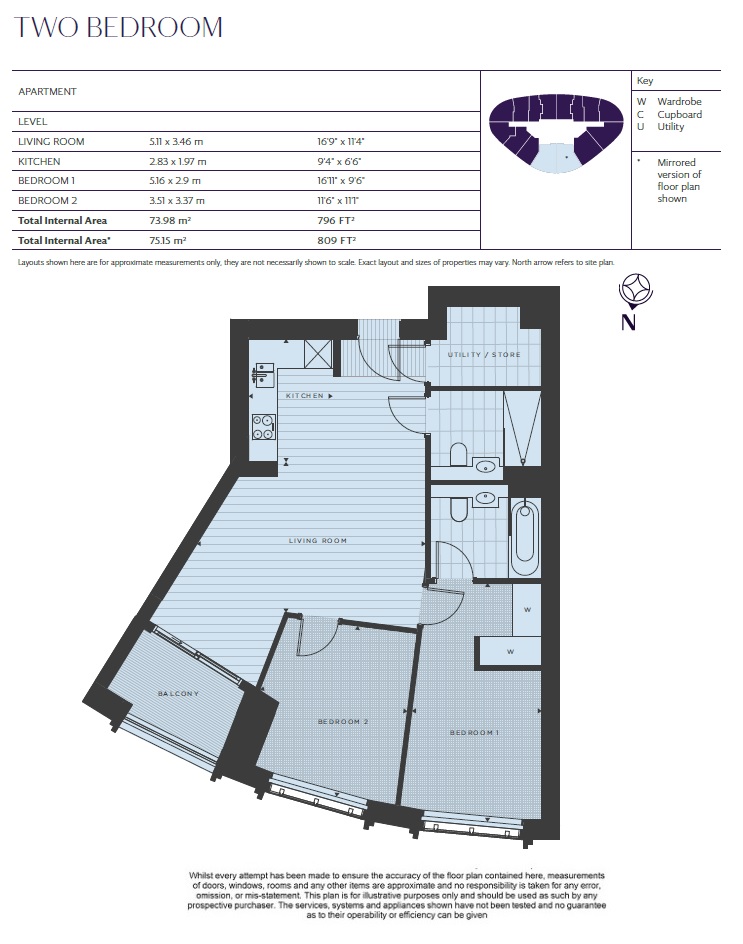 Floorplan for Westmark Tower, 1 Newcastle Place, London, W2 1EQ