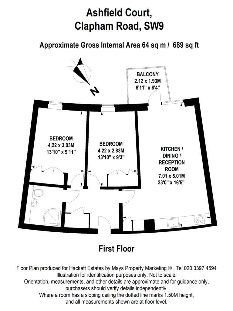 Floorplan for Ashfield Court, 287 Clapham Road, Stockwell, London, SW9 9BB